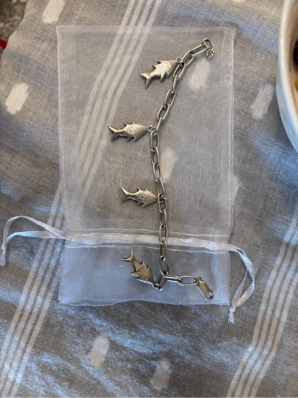 Silver Fish Charm Chain Bracelet - Silver Color